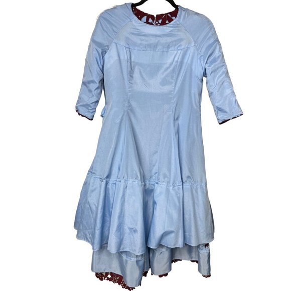 Miri New York Fit Flare Dress Blue Burgundy Floral Lace Overlay Size 6 - Picture 7 of 14